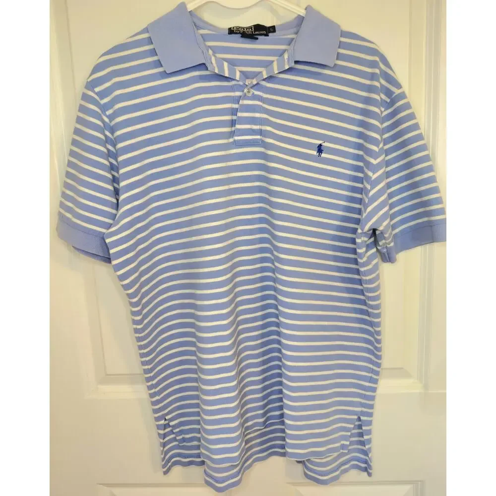 Vintage Polo Ralph Lauren Striped Polo Shirt Blue White Mens L Preppy Streetwear